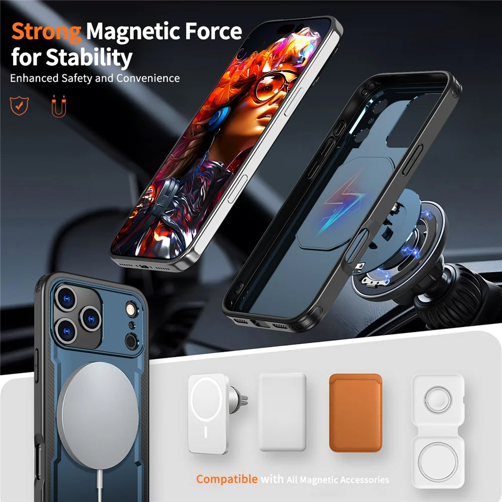 For iPhone 17 Pro Max Case Compatible with MagSafe TPU + PC Kickstand Phone Cover - Blue - Image 6