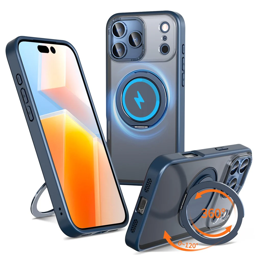For iPhone 17 Pro Max Case Compatible with MagSafe TPU + PC Kickstand Phone Cover - Navy Blue