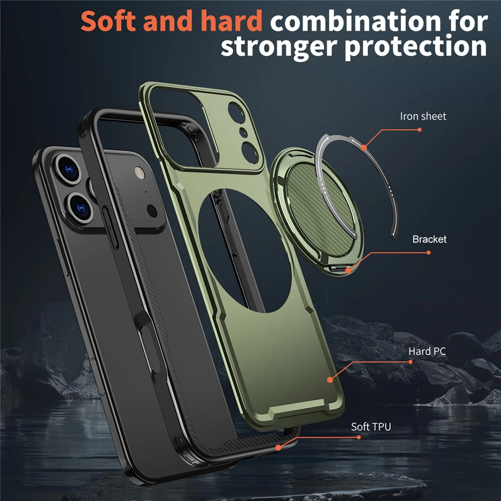 For iPhone 17 Pro Max Case Compatible with MagSafe TPU + PC Kickstand Phone Cover - Olive Green - Image 5