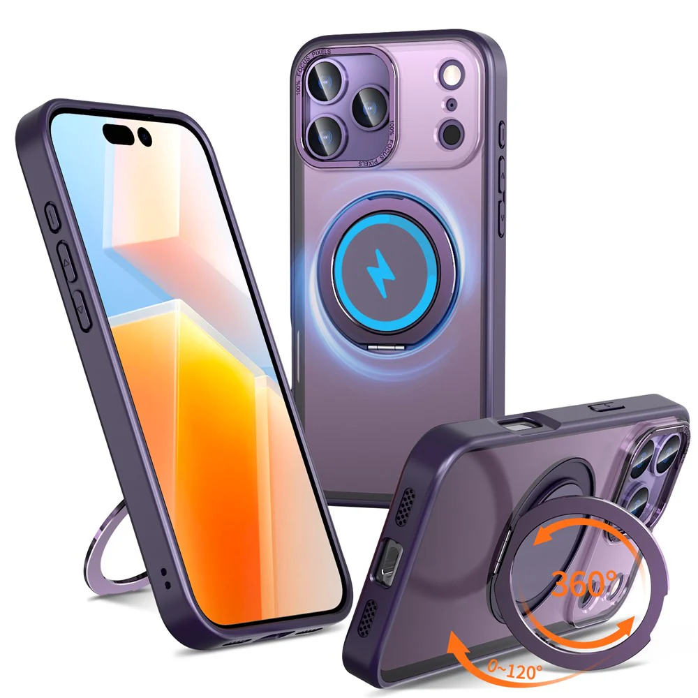 For iPhone 17 Pro Max Case Compatible with MagSafe TPU + PC Kickstand Phone Cover - Purple