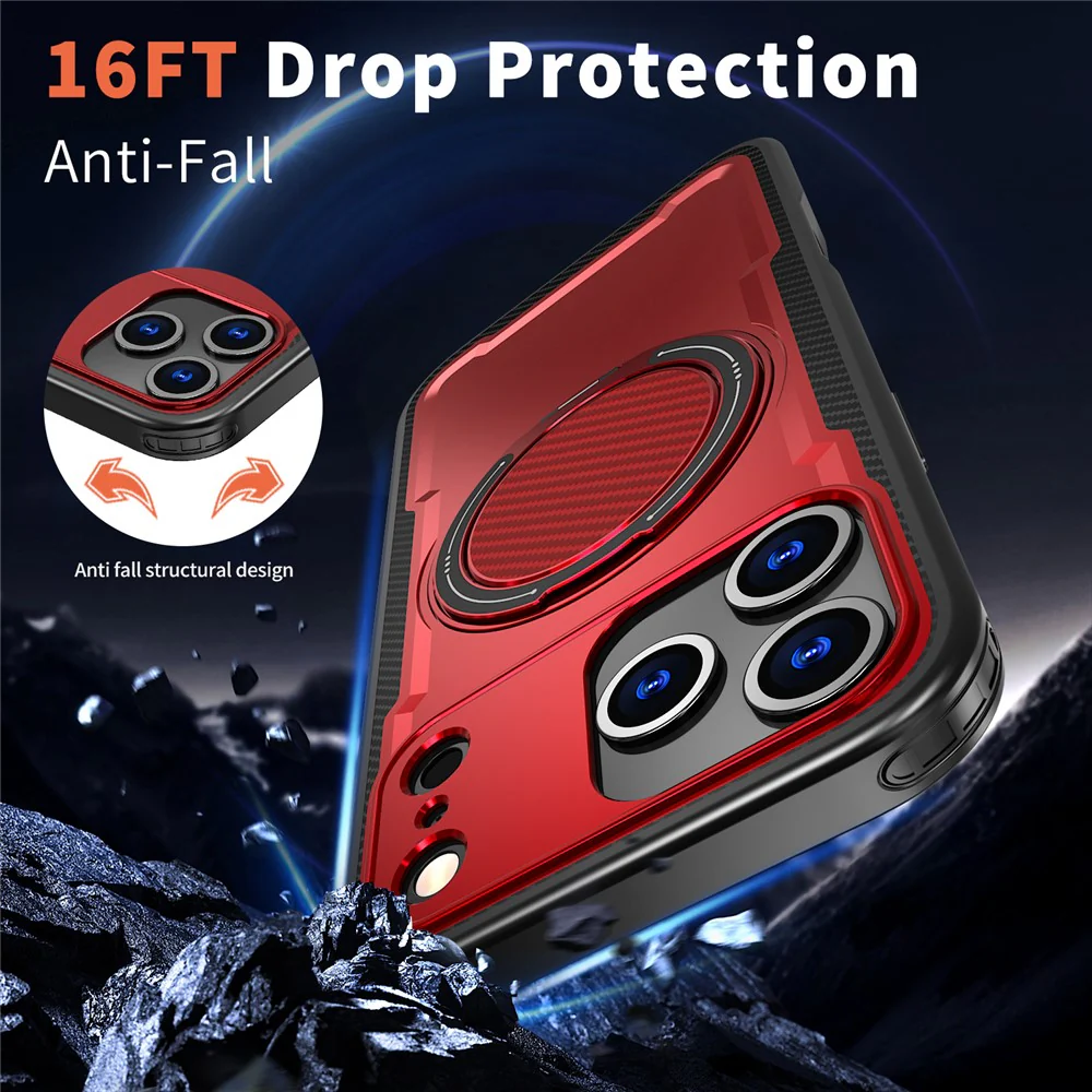 For iPhone 17 Pro Max Case Compatible with MagSafe TPU + PC Kickstand Phone Cover - Red - Image 3