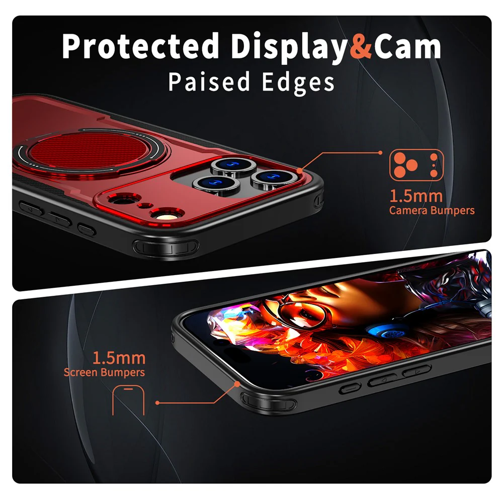 For iPhone 17 Pro Max Case Compatible with MagSafe TPU + PC Kickstand Phone Cover - Red - Image 4