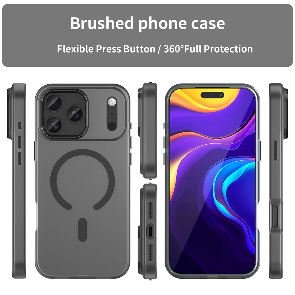 For iPhone 17 Pro Max Case Compatible with MagSafe TPU + PC Matte Translucent Phone Back Cover - Black - Image 3