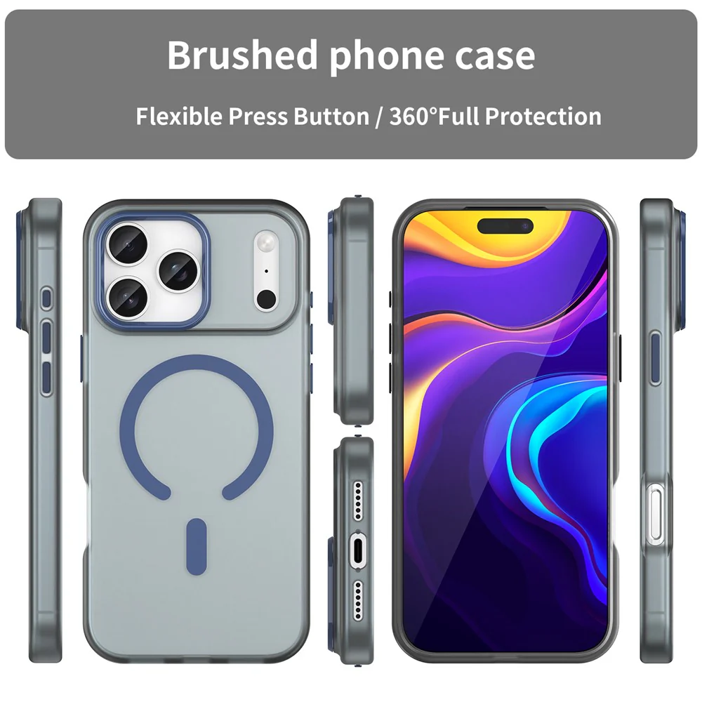 For iPhone 17 Pro Max Case Compatible with MagSafe TPU + PC Matte Translucent Phone Back Cover - Dark Blue - Image 3