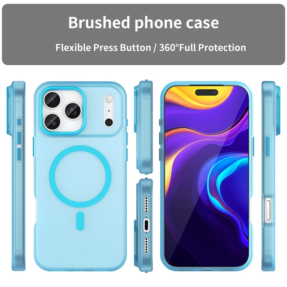For iPhone 17 Pro Max Case Compatible with MagSafe TPU + PC Slim Matte Translucent Phone Cover - Blue - Image 3