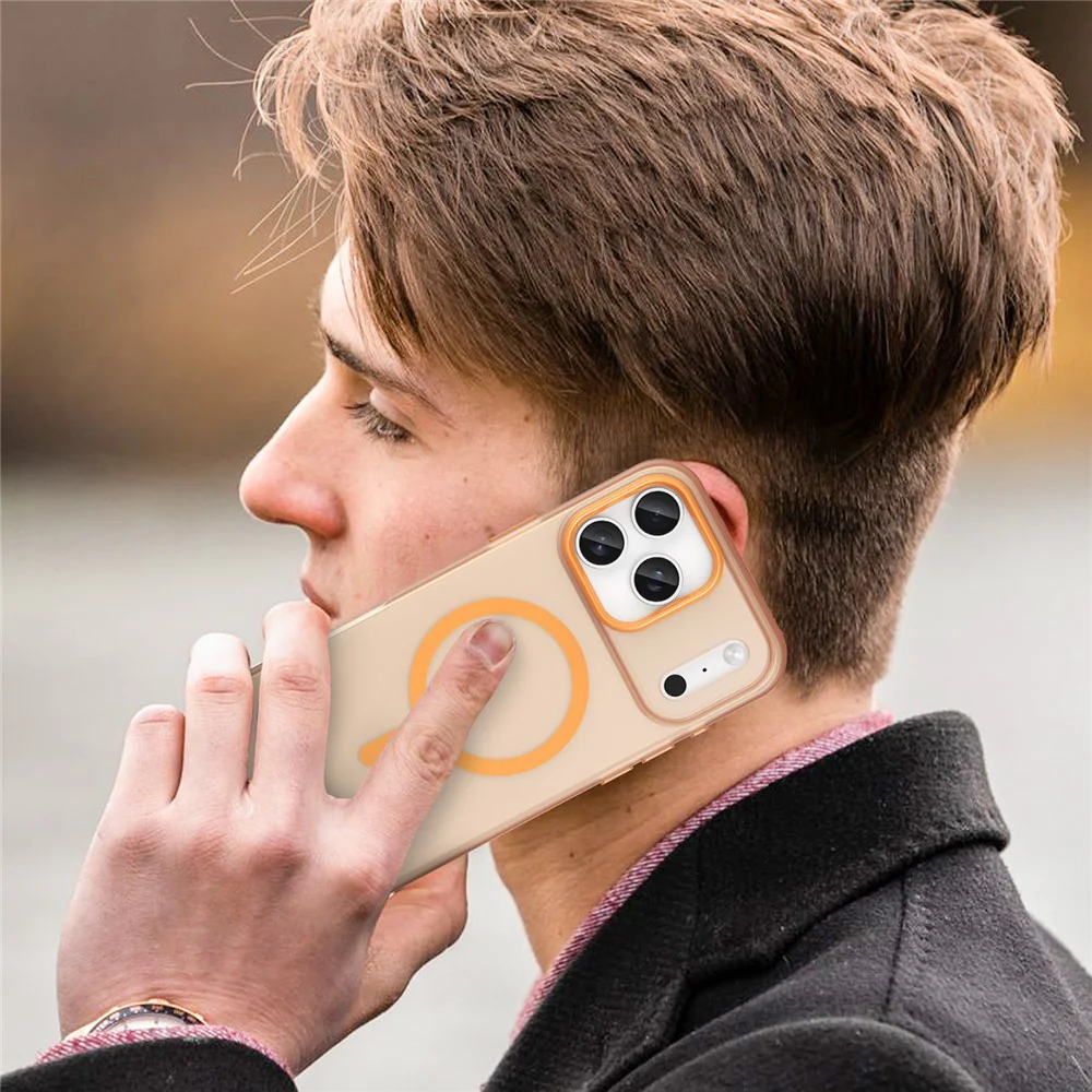 For iPhone 17 Pro Max Case Compatible with MagSafe TPU + PC Slim Matte Translucent Phone Cover - Orange - Image 7