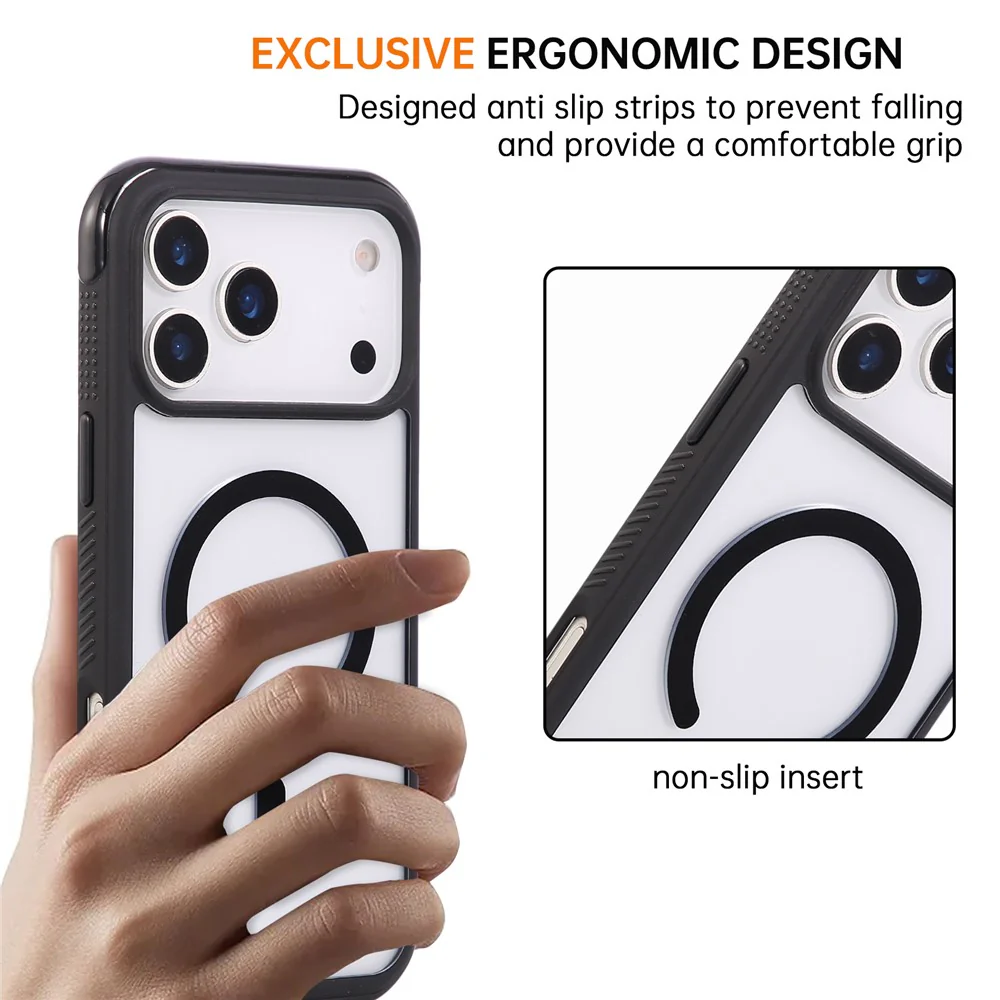 For iPhone 17 Pro Max Case Compatible with MagSafe TPU + PC Transparent Protective Phone Cover - Black - Image 5