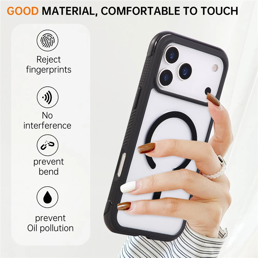 For iPhone 17 Pro Max Case Compatible with MagSafe TPU + PC Transparent Protective Phone Cover - Black - Image 7