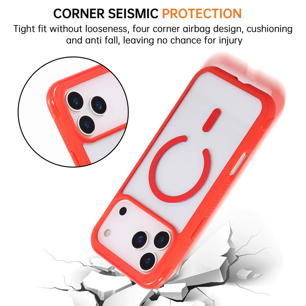 For iPhone 17 Pro Max Case Compatible with MagSafe TPU + PC Transparent Protective Phone Cover - Red - Image 6
