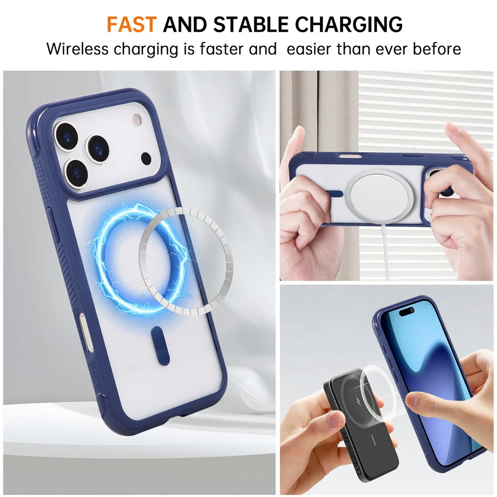 For iPhone 17 Pro Max Case Compatible with MagSafe TPU + PC Transparent Protective Phone Cover - Sapphire - Image 4