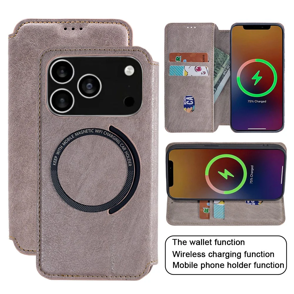 For iPhone 17 Pro Max Case Compatible with MagSafe Wallet Stand Leather Flip Phone Cover - Black - Image 7