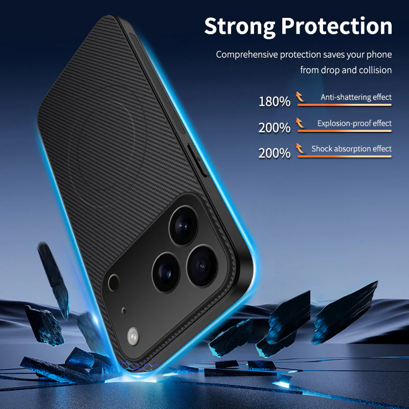 For iPhone 17 Pro Max Case Compatible with MagSafe WANLONFENG TQ Series Carbon Fiber Texture PC TPU Phone Cover - Purple - Image 2
