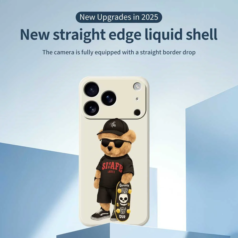 For iPhone 17 Pro Max Case Cool Bear Pattern Printing Straight Edge TPU Phone Back Cover - Beige - Image 3