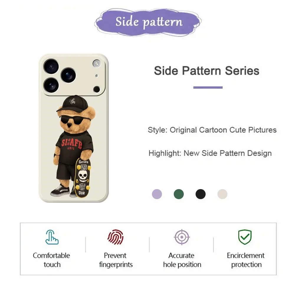 For iPhone 17 Pro Max Case Cool Bear Pattern Printing Straight Edge TPU Phone Back Cover - Purple - Image 2