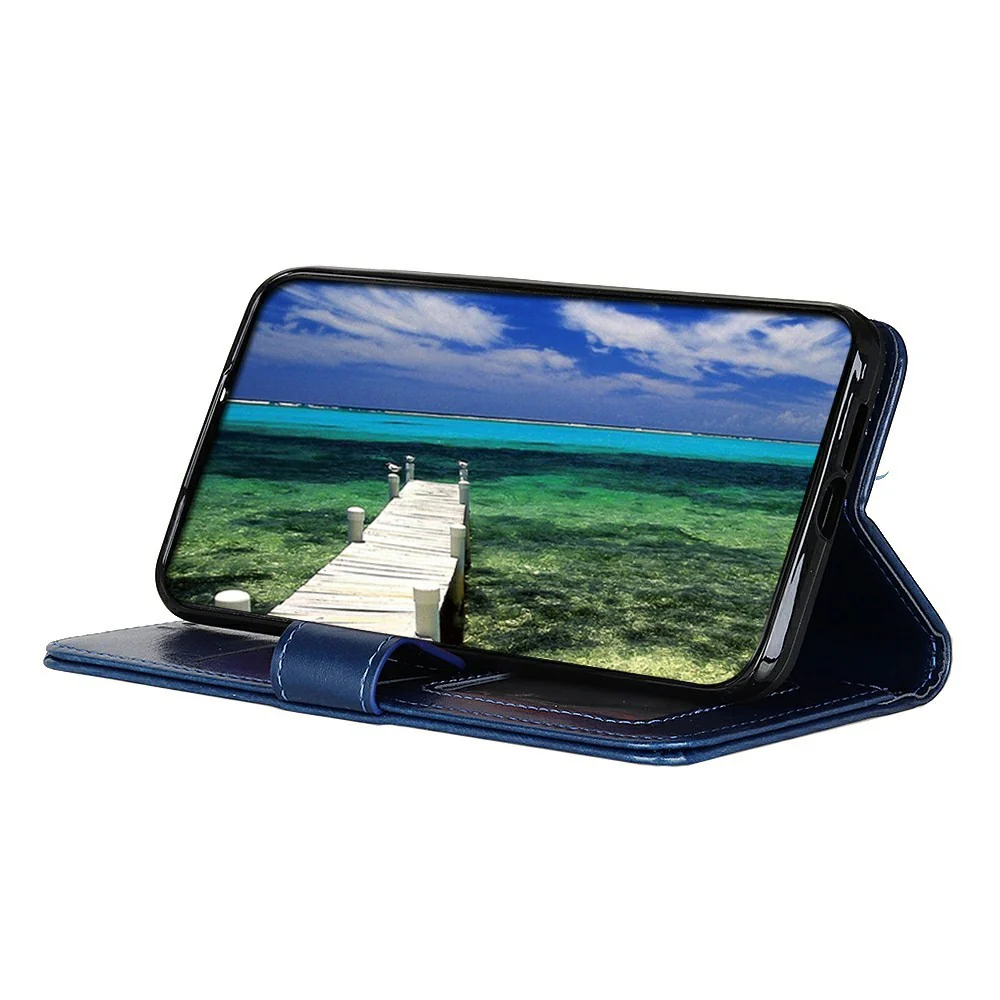 For iPhone 17 Pro Max Case Crazy Horse Texture PU Leather Phone Stand Cover - Blue - Image 3