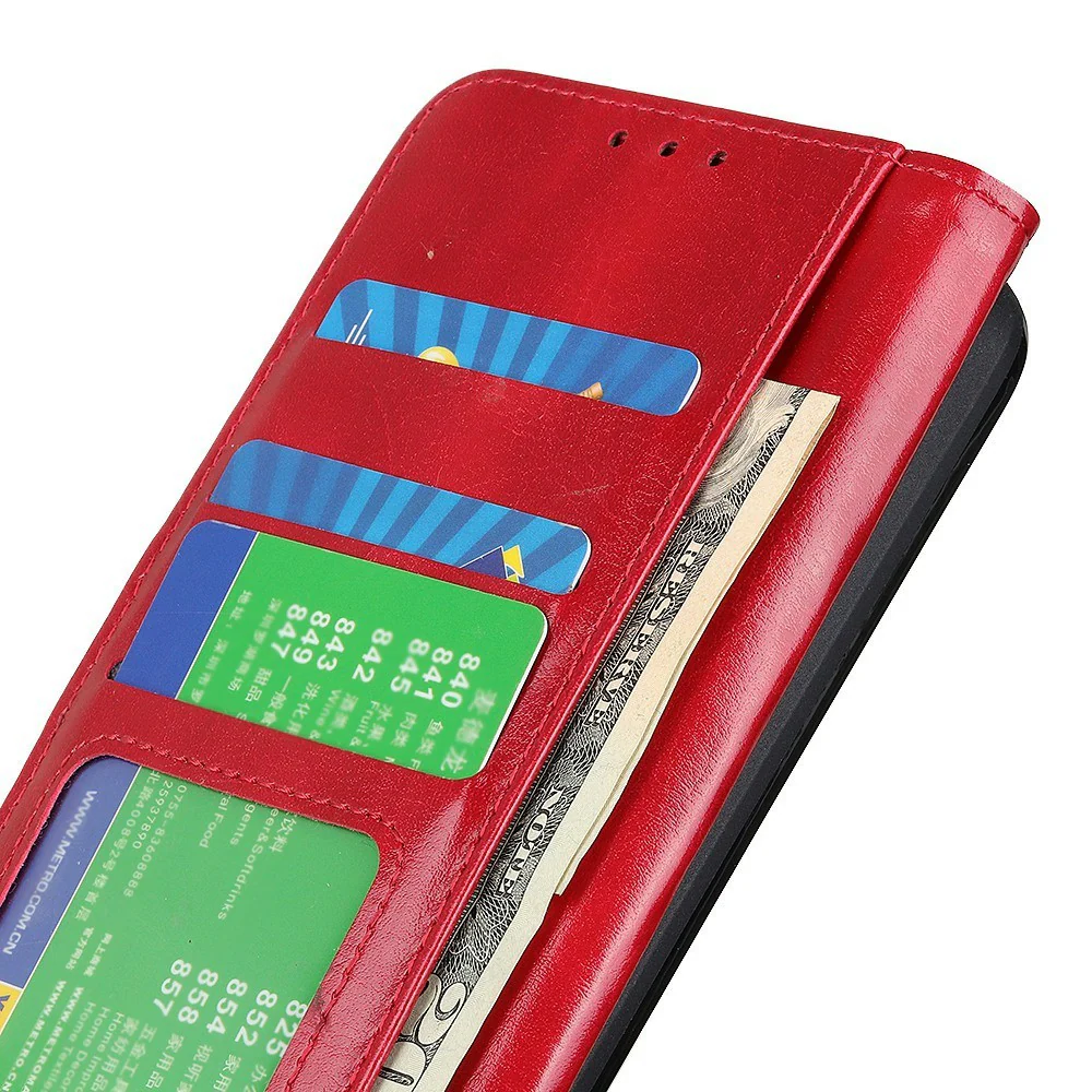 For iPhone 17 Pro Max Case Crazy Horse Texture PU Leather Phone Stand Cover - Red - Image 4