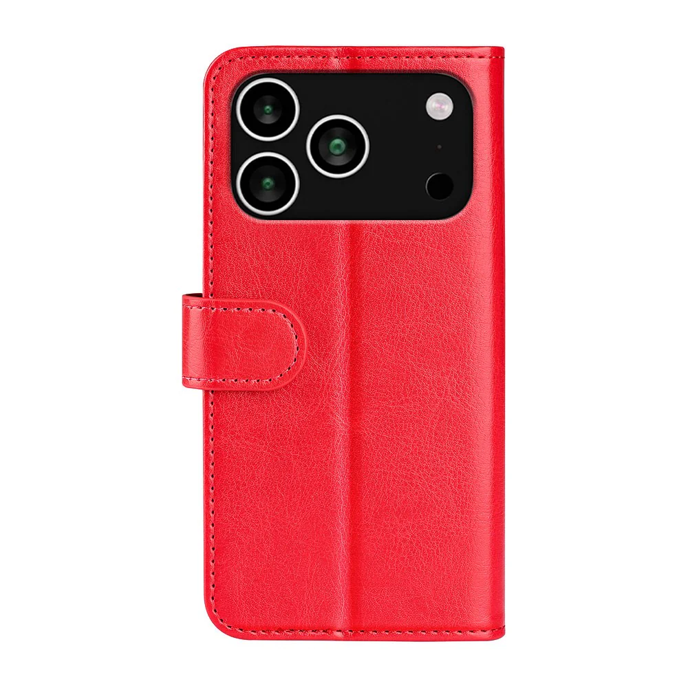 For iPhone 17 Pro Max Case Crazy Horse Texture Stand Leather Phone Cover - Red - Image 6