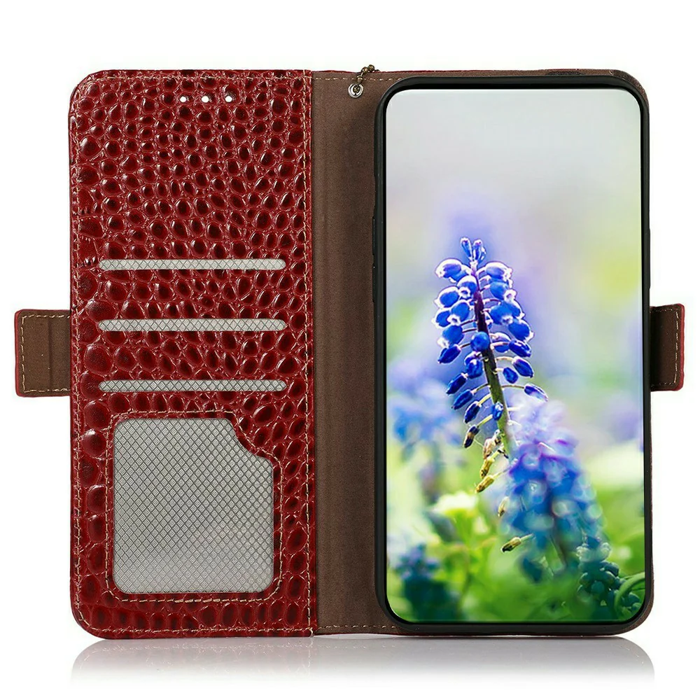 For iPhone 17 Pro Max Case Crocodile Texture Genuine Cow Leather Phone Wallet Cover - Red - Image 2