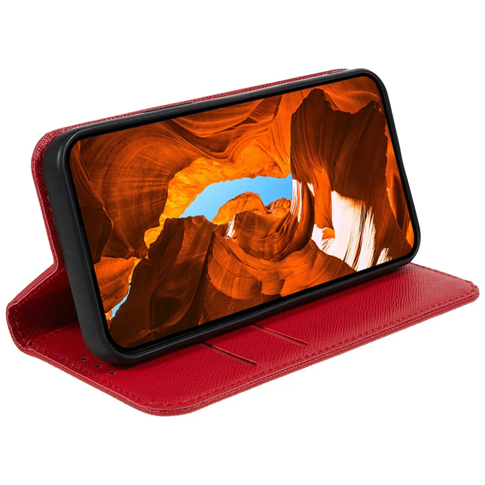 For iPhone 17 Pro Max Case Cross Texture Leather Phone Cover Hidden Magnetic - Red - Image 3