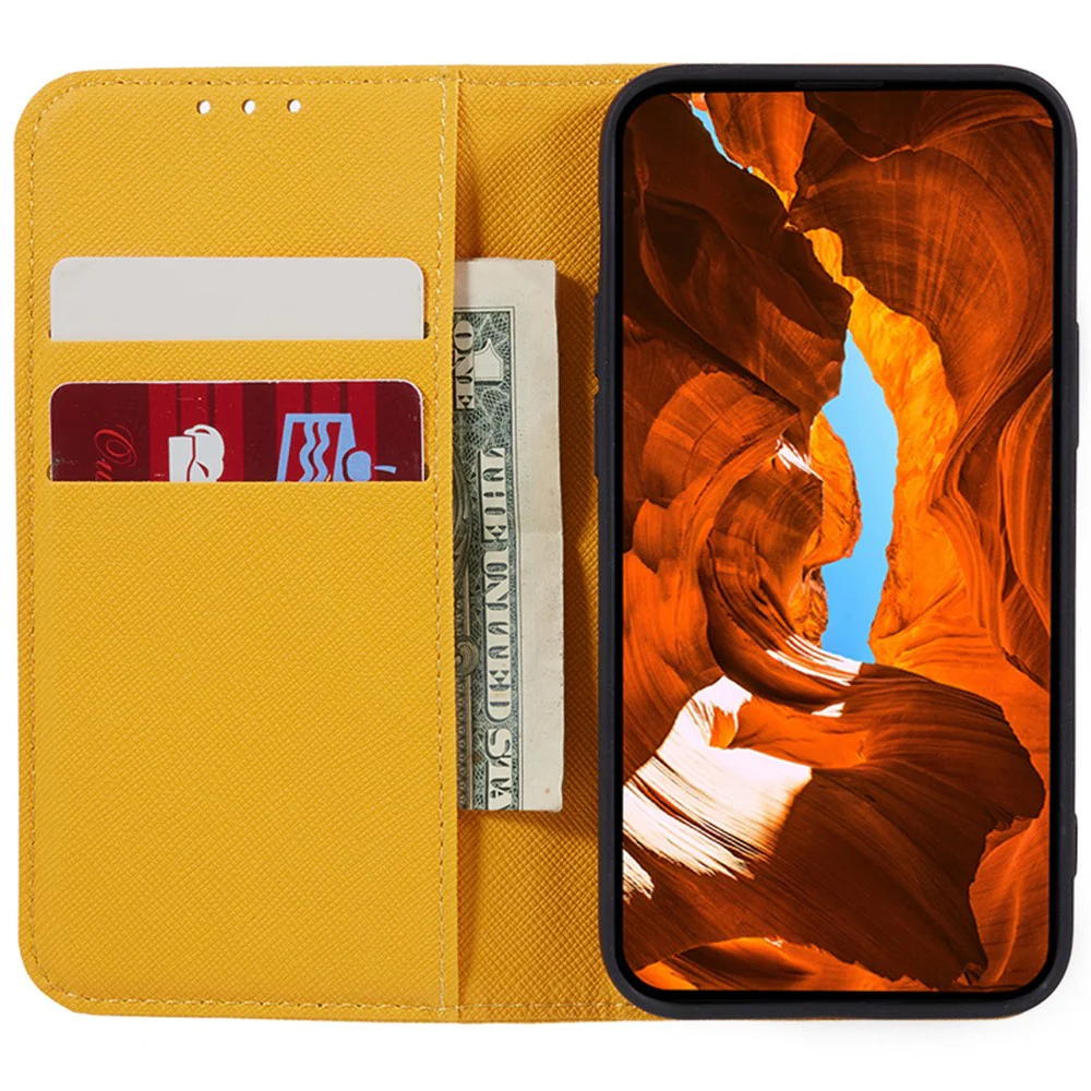 For iPhone 17 Pro Max Case Cross Texture Leather Phone Cover Hidden Magnetic - Yellow - Image 2