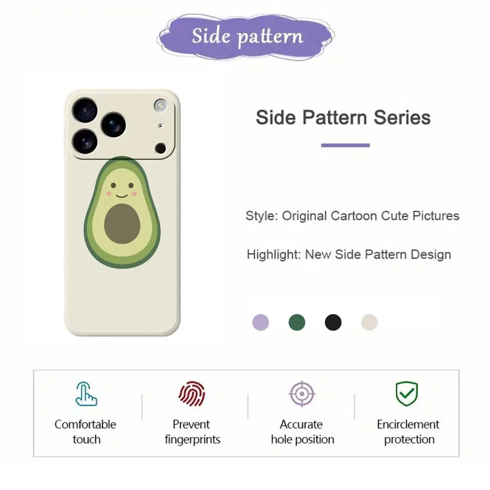 For iPhone 17 Pro Max Case Cute Avocado Pattern Printing Straight Edge TPU Phone Back Cover - Green - Image 2