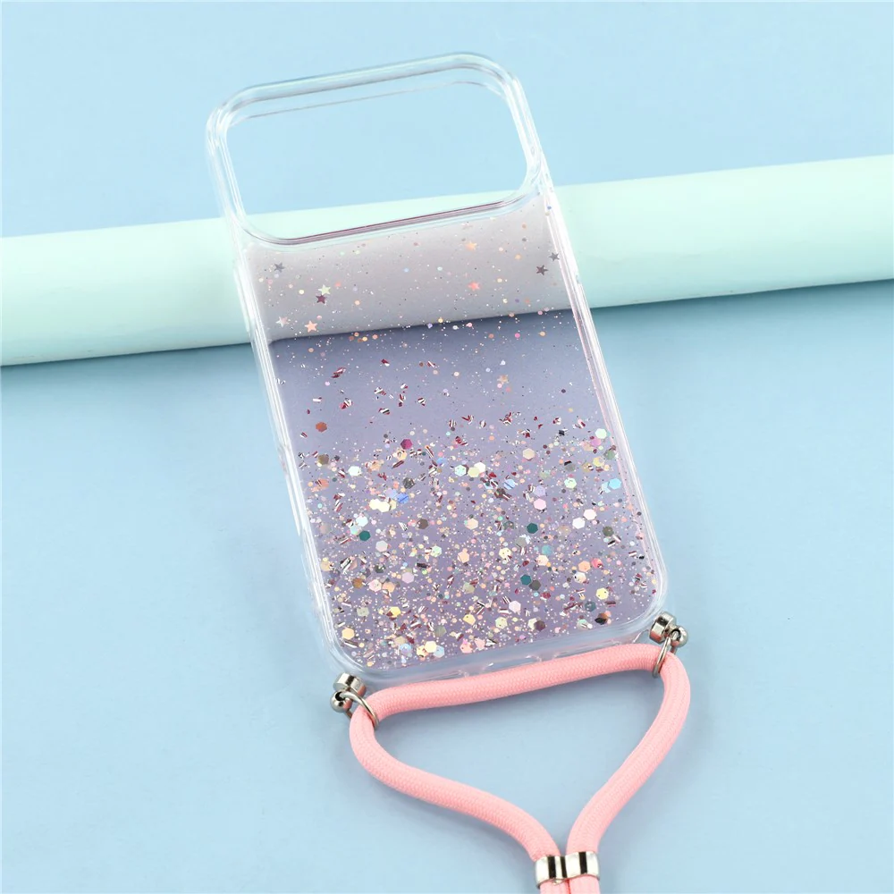 For iPhone 17 Pro Max Case Cute Bling TPU Epoxy Phone Cover with Lanyard - Pink - Image 5