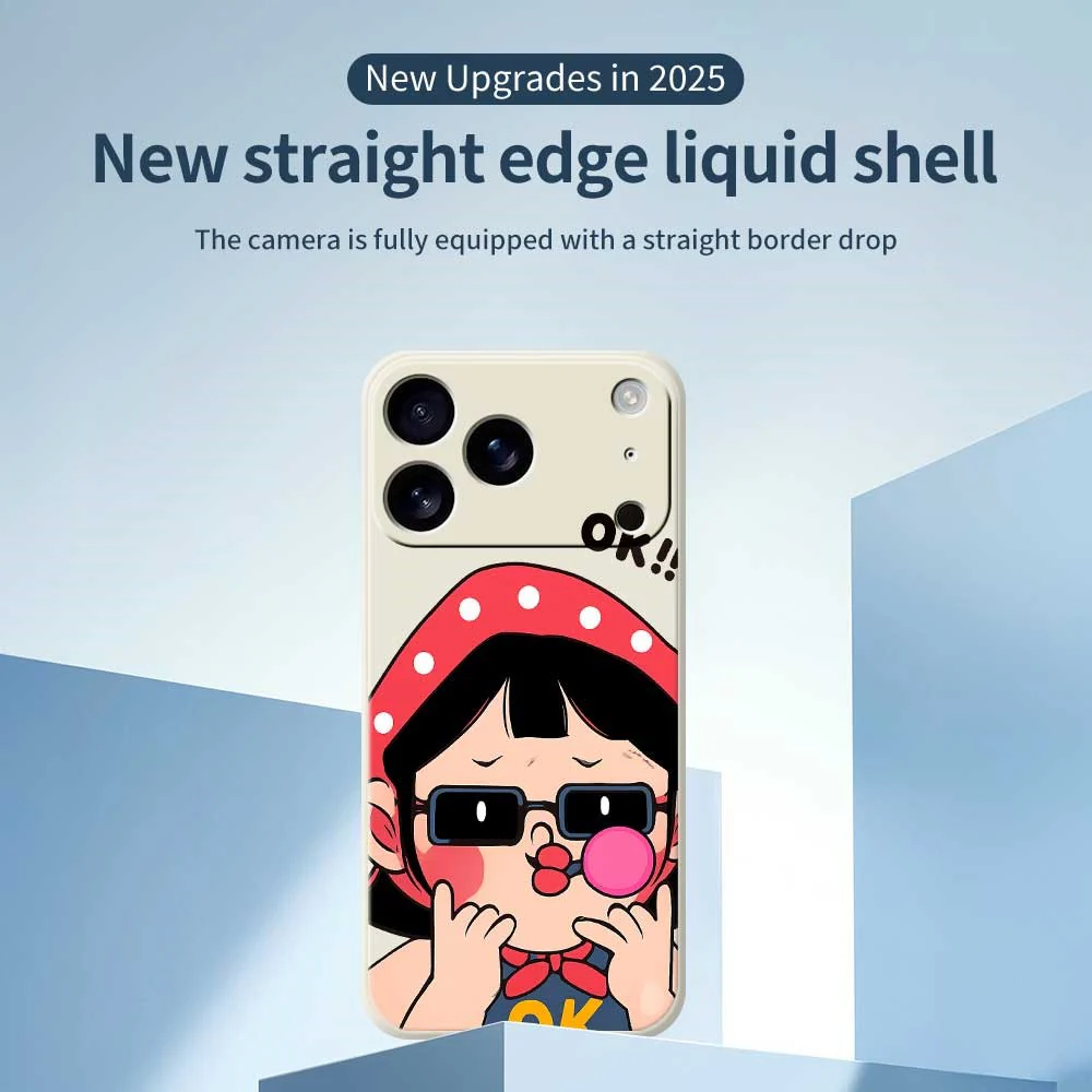 For iPhone 17 Pro Max Case Cute Kid Pattern Printing Straight Edge TPU Phone Back Cover - Beige - Image 3