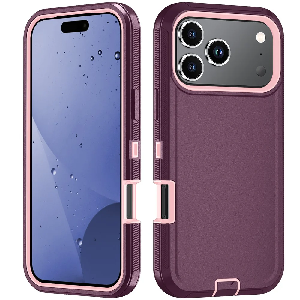 For iPhone 17 Pro Max Case Detachable PC + TPU Drop-Proof Back Cover - Wine Red / Pink