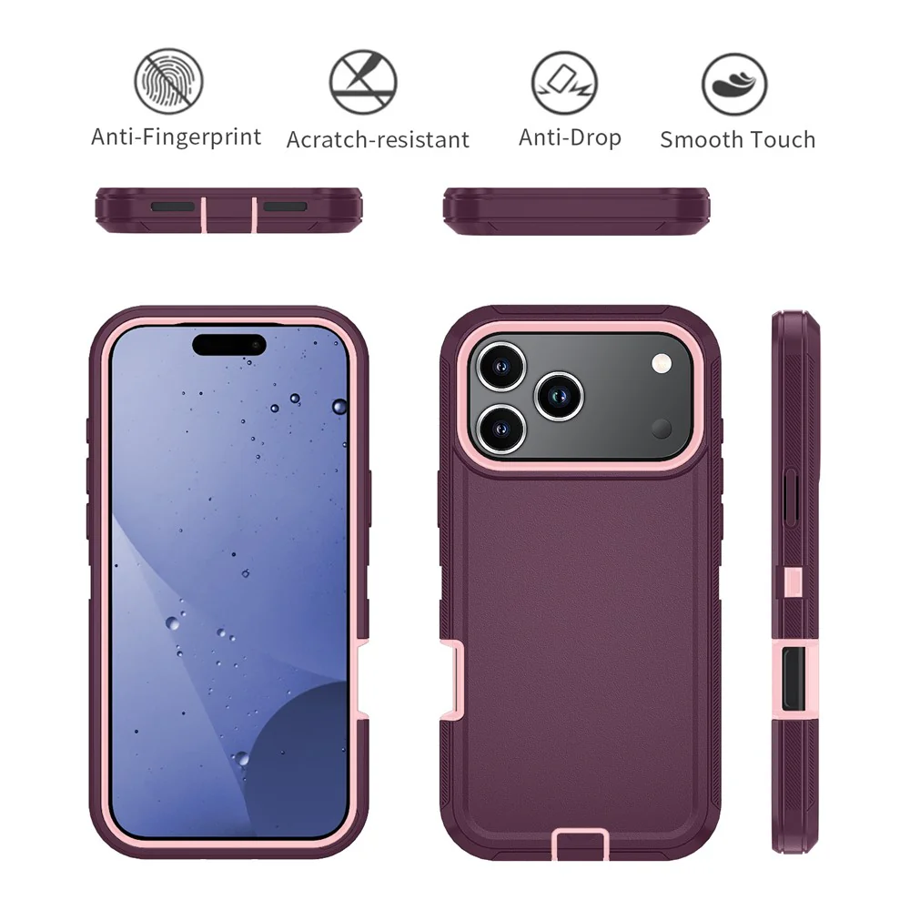 For iPhone 17 Pro Max Case Detachable PC + TPU Drop-Proof Back Cover - Wine Red / Pink - Image 5