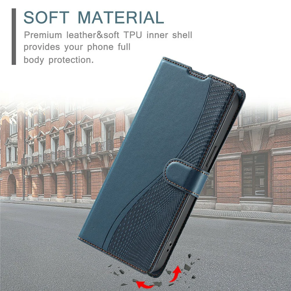 For iPhone 17 Pro Max Case Dots Imprinted PU Leather Flip Phone Cover with Card Slot, Strap - Blue - Image 5