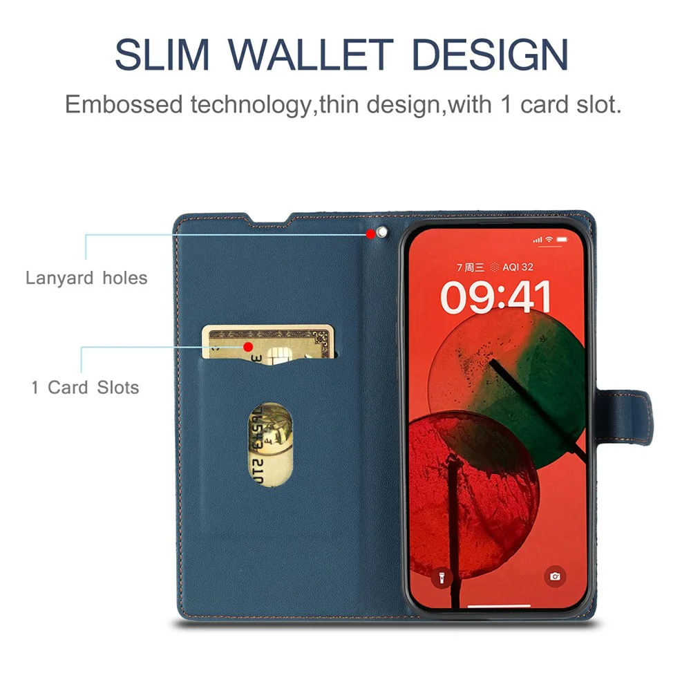 For iPhone 17 Pro Max Case Dots Imprinted PU Leather Flip Phone Cover with Card Slot, Strap - Blue - Image 7