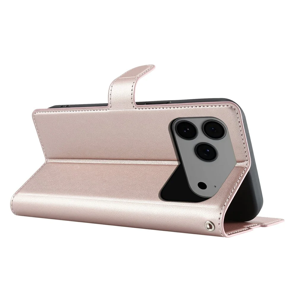 For iPhone 17 Pro Max Case Dots Imprinted PU Leather Flip Phone Cover with Card Slot, Strap - Rose Gold - Image 4