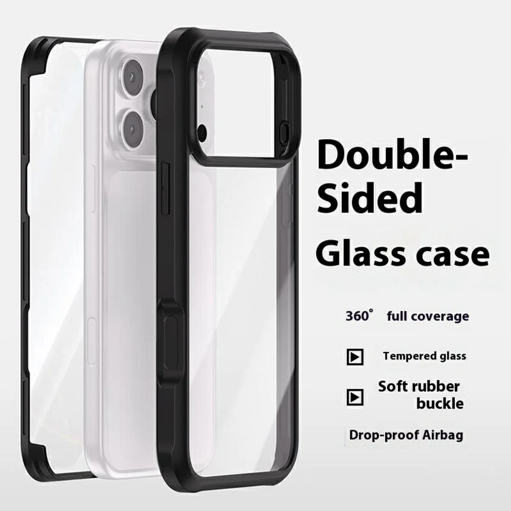 For iPhone 17 Pro Max Case Double-Sided Tempered Glass + Silicone + TPU Phone Cover - Red - Image 3