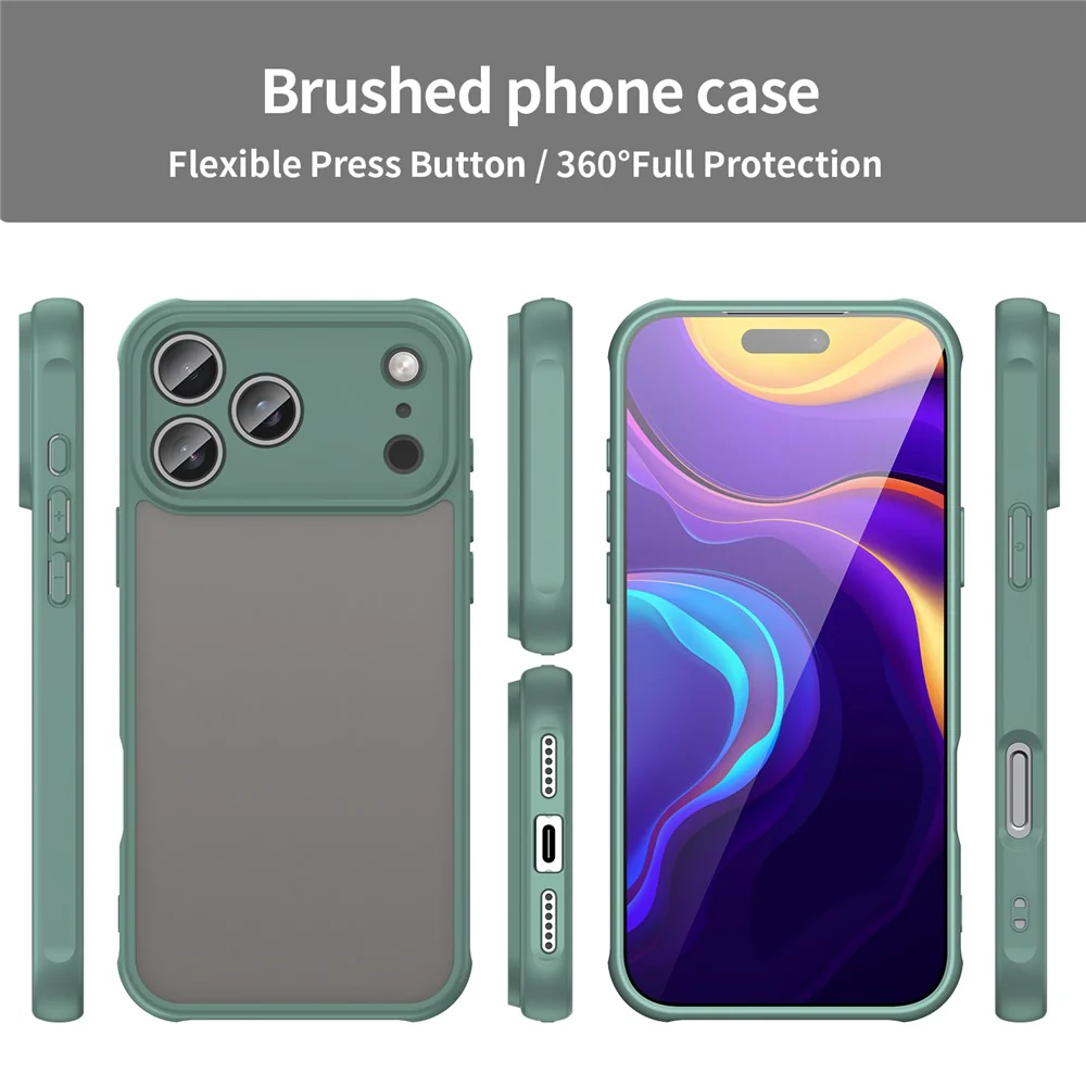For iPhone 17 Pro Max Case Drop Proof Airbags Frosted Translucent PC + TPU Phone Back Cover - Green - Image 3