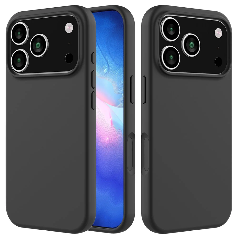 For iPhone 17 Pro Max Case Drop Proof Liquid Silicone Soft Lining Back Phone Cover - Black