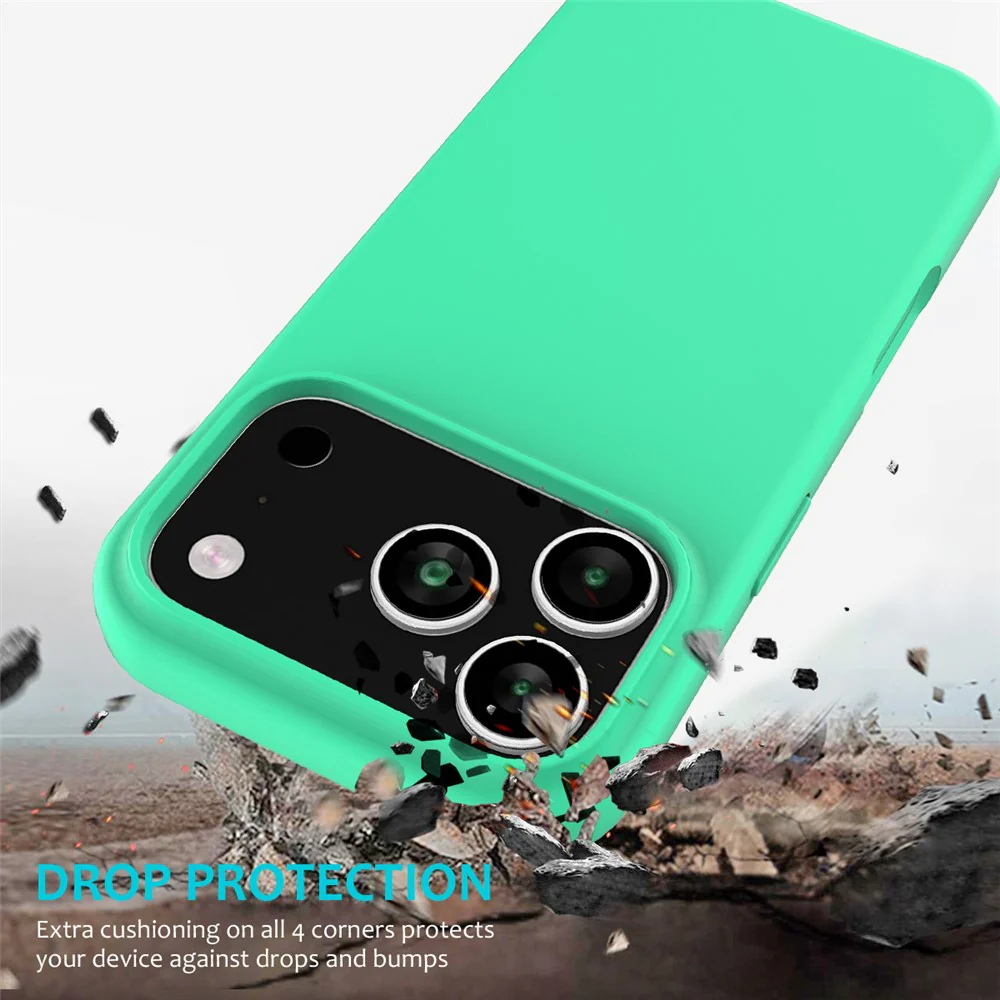 For iPhone 17 Pro Max Case Drop Proof Liquid Silicone Soft Lining Back Phone Cover - Green - Image 3
