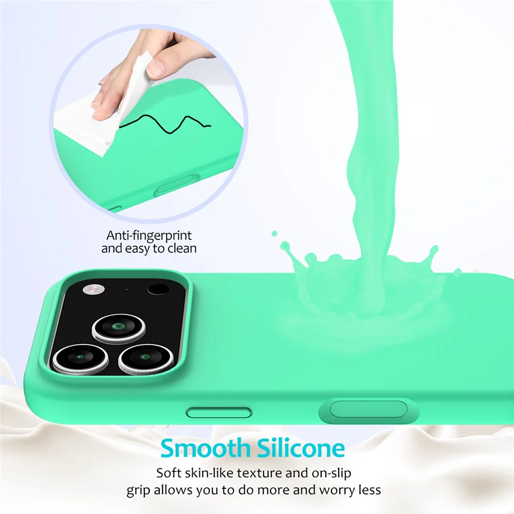 For iPhone 17 Pro Max Case Drop Proof Liquid Silicone Soft Lining Back Phone Cover - Green - Image 4