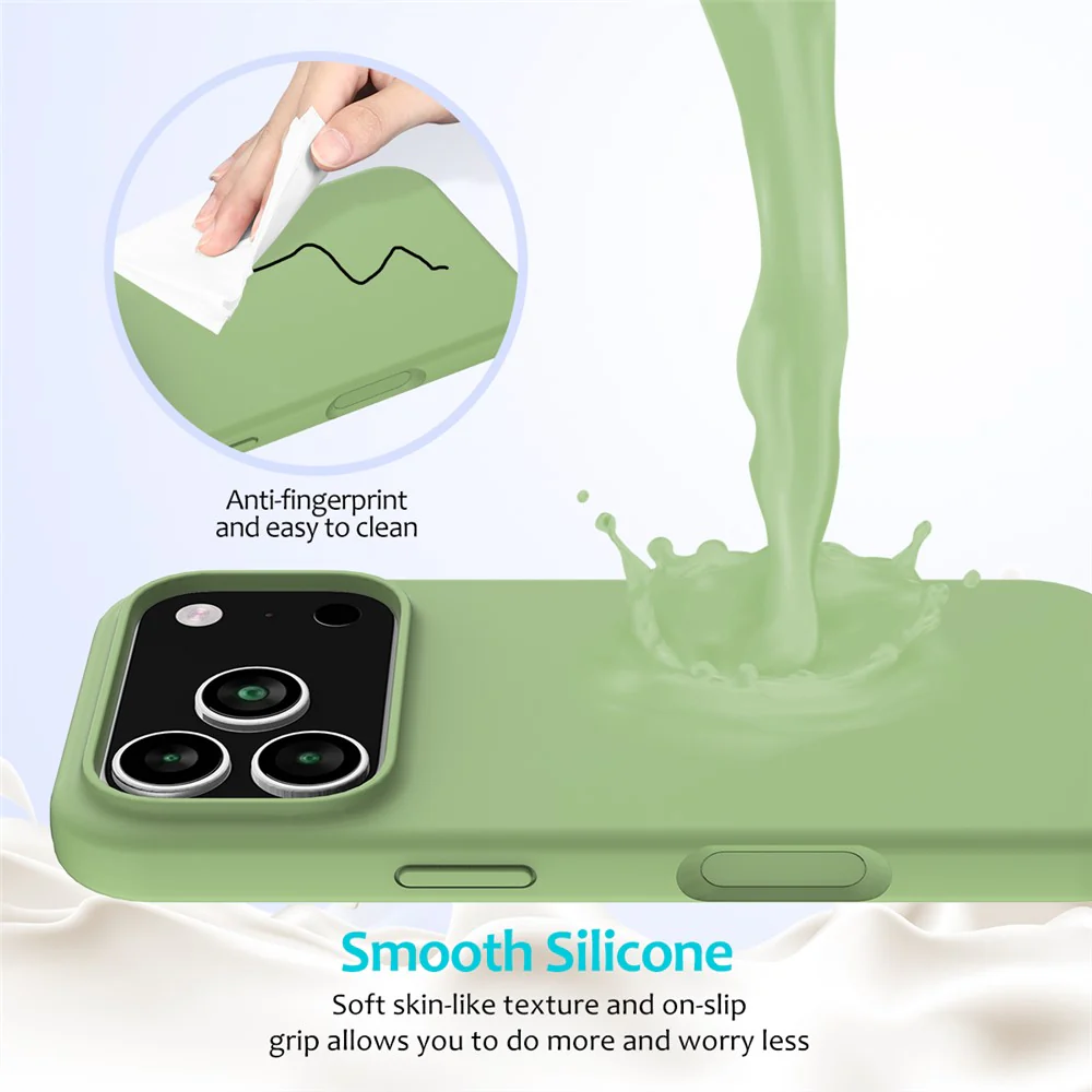 For iPhone 17 Pro Max Case Drop Proof Liquid Silicone Soft Lining Back Phone Cover - Mint Green - Image 4