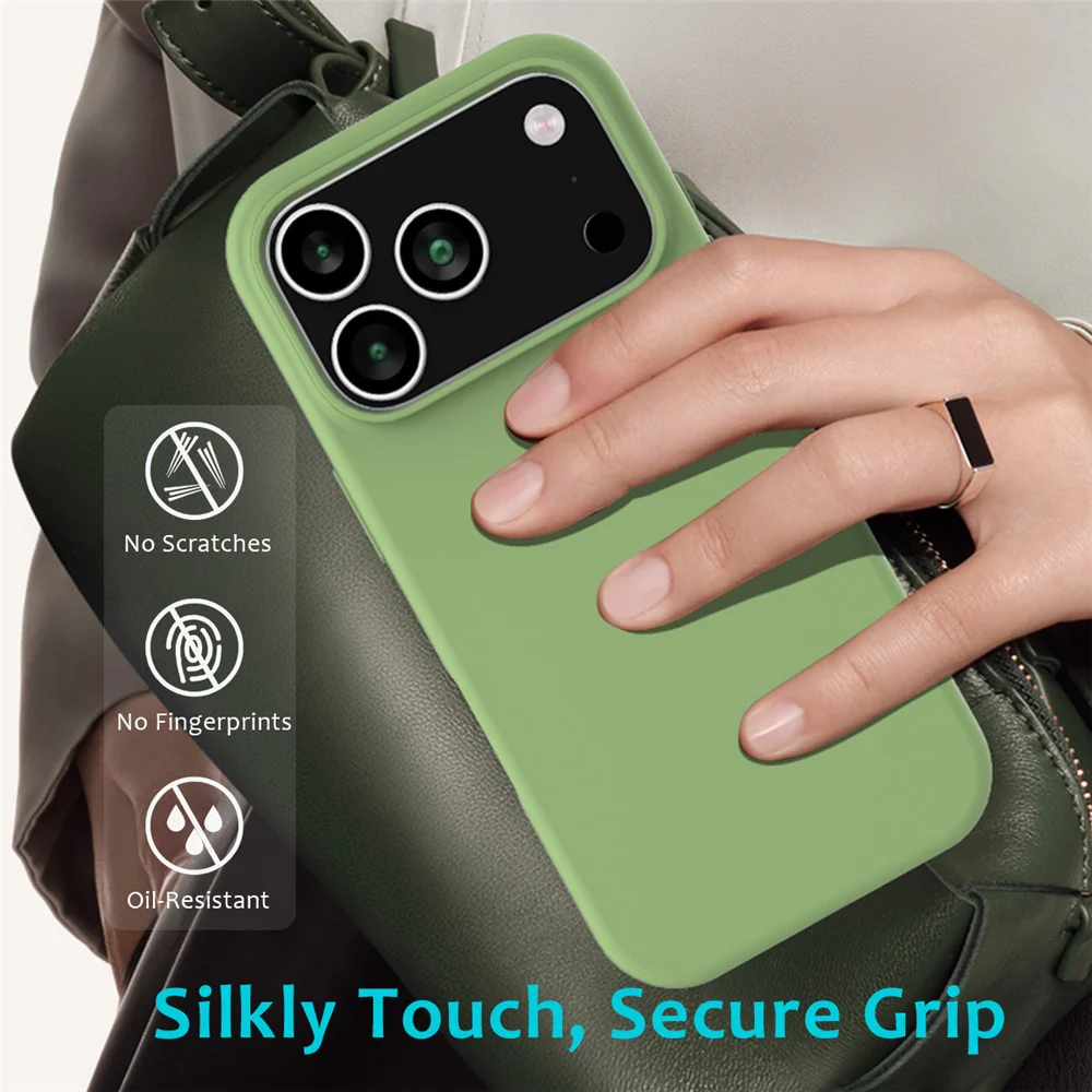 For iPhone 17 Pro Max Case Drop Proof Liquid Silicone Soft Lining Back Phone Cover - Mint Green - Image 7