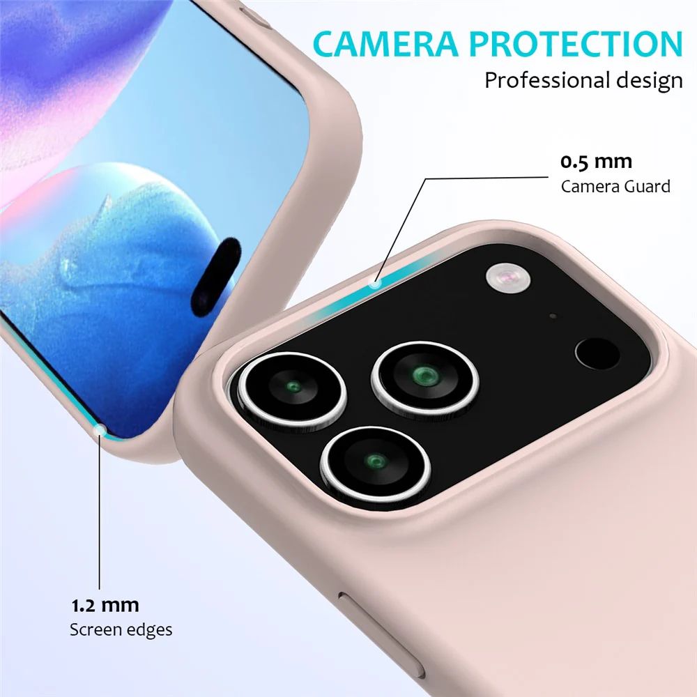 For iPhone 17 Pro Max Case Drop Proof Liquid Silicone Soft Lining Back Phone Cover - Pink - Image 2