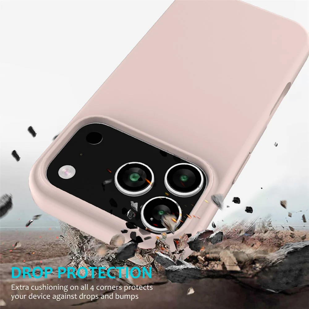 For iPhone 17 Pro Max Case Drop Proof Liquid Silicone Soft Lining Back Phone Cover - Pink - Image 3