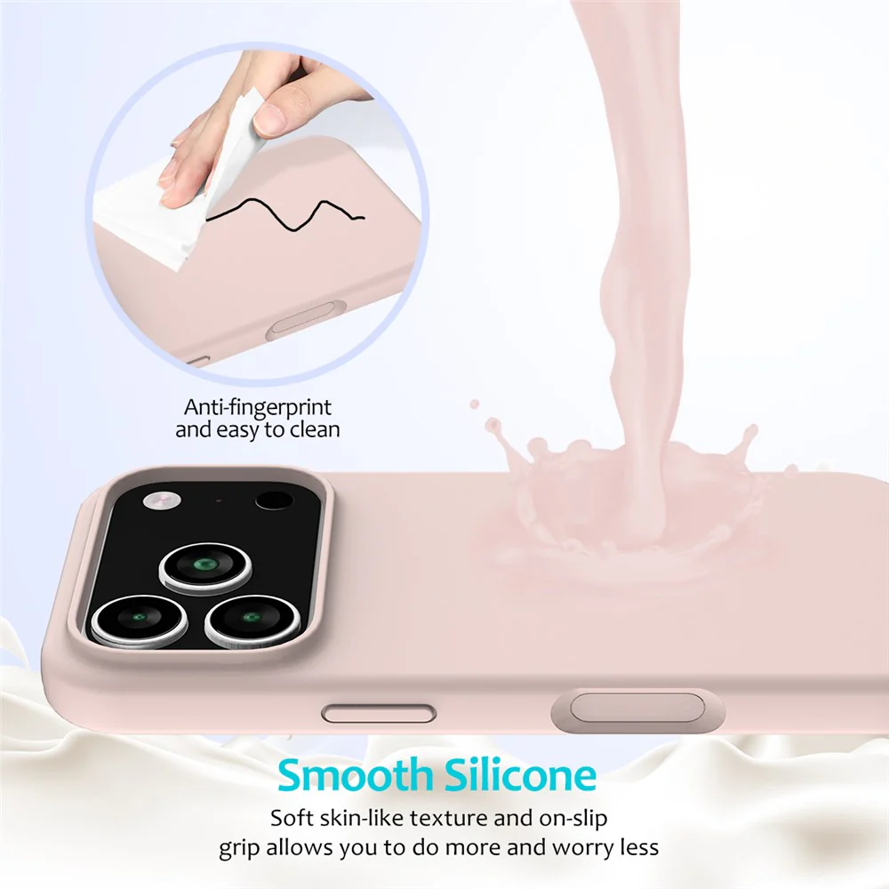 For iPhone 17 Pro Max Case Drop Proof Liquid Silicone Soft Lining Back Phone Cover - Pink - Image 4