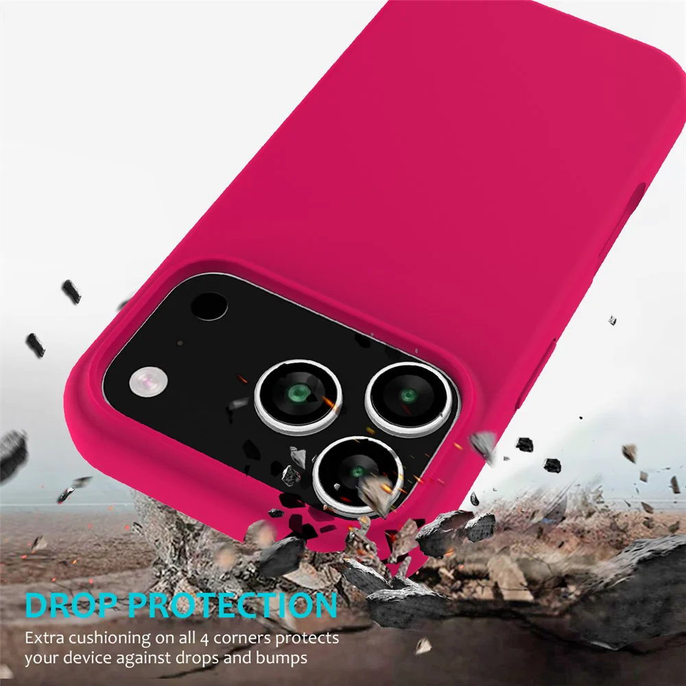 For iPhone 17 Pro Max Case Drop Proof Liquid Silicone Soft Lining Back Phone Cover - Rose - Image 3