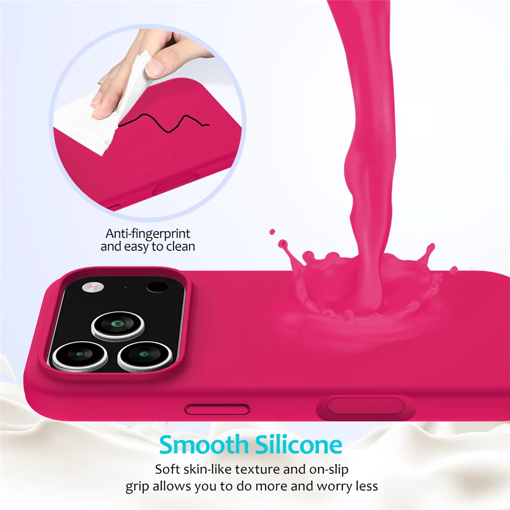 For iPhone 17 Pro Max Case Drop Proof Liquid Silicone Soft Lining Back Phone Cover - Rose - Image 4