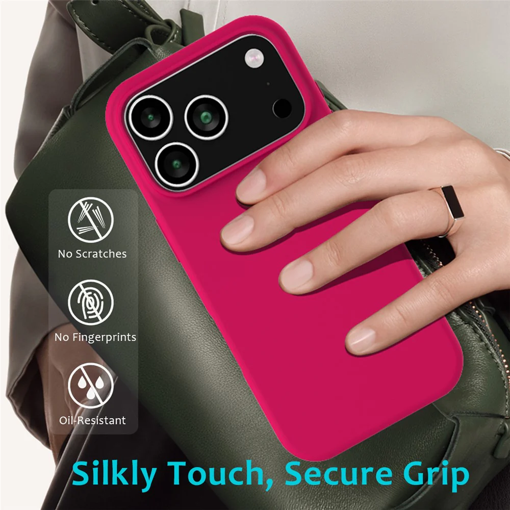 For iPhone 17 Pro Max Case Drop Proof Liquid Silicone Soft Lining Back Phone Cover - Rose - Image 7