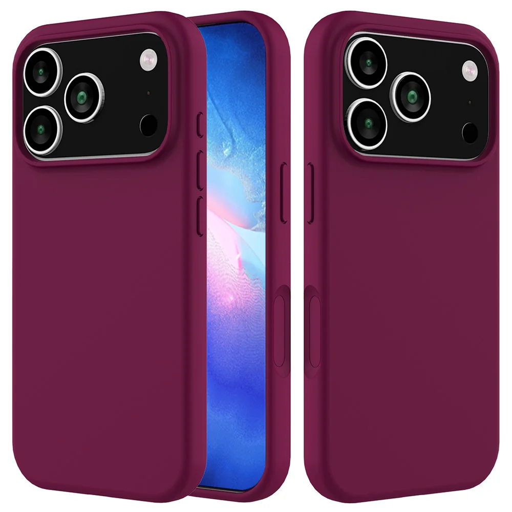 For iPhone 17 Pro Max Case Drop Proof Liquid Silicone Soft Lining Back Phone Cover - Wine Red