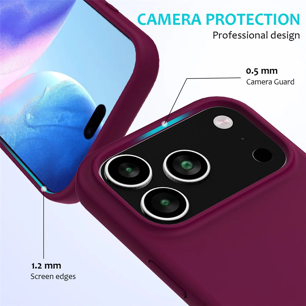 For iPhone 17 Pro Max Case Drop Proof Liquid Silicone Soft Lining Back Phone Cover - Wine Red - Image 2