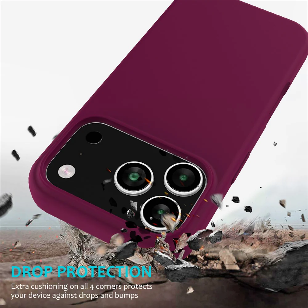 For iPhone 17 Pro Max Case Drop Proof Liquid Silicone Soft Lining Back Phone Cover - Wine Red - Image 3