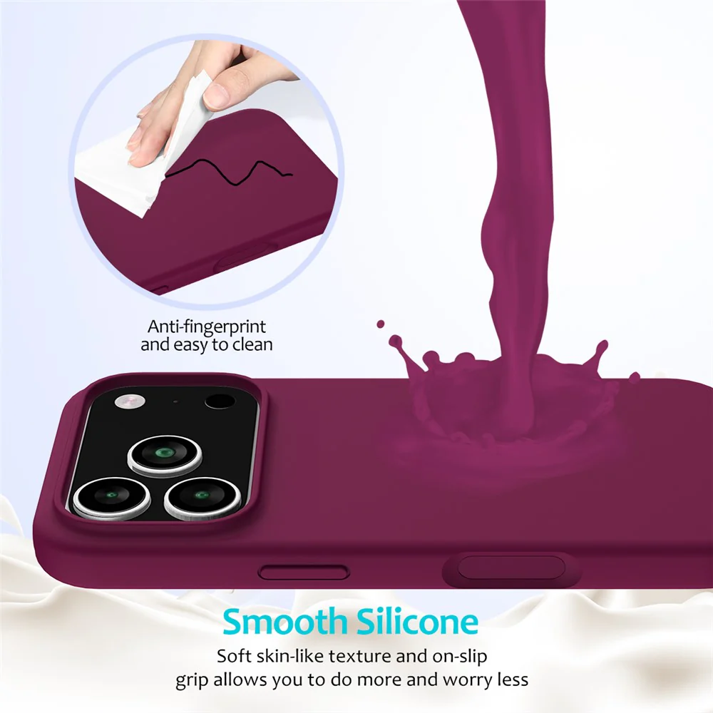 For iPhone 17 Pro Max Case Drop Proof Liquid Silicone Soft Lining Back Phone Cover - Wine Red - Image 4