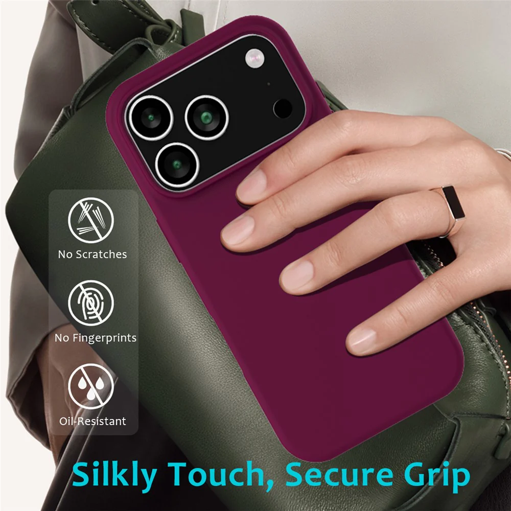 For iPhone 17 Pro Max Case Drop Proof Liquid Silicone Soft Lining Back Phone Cover - Wine Red - Image 7